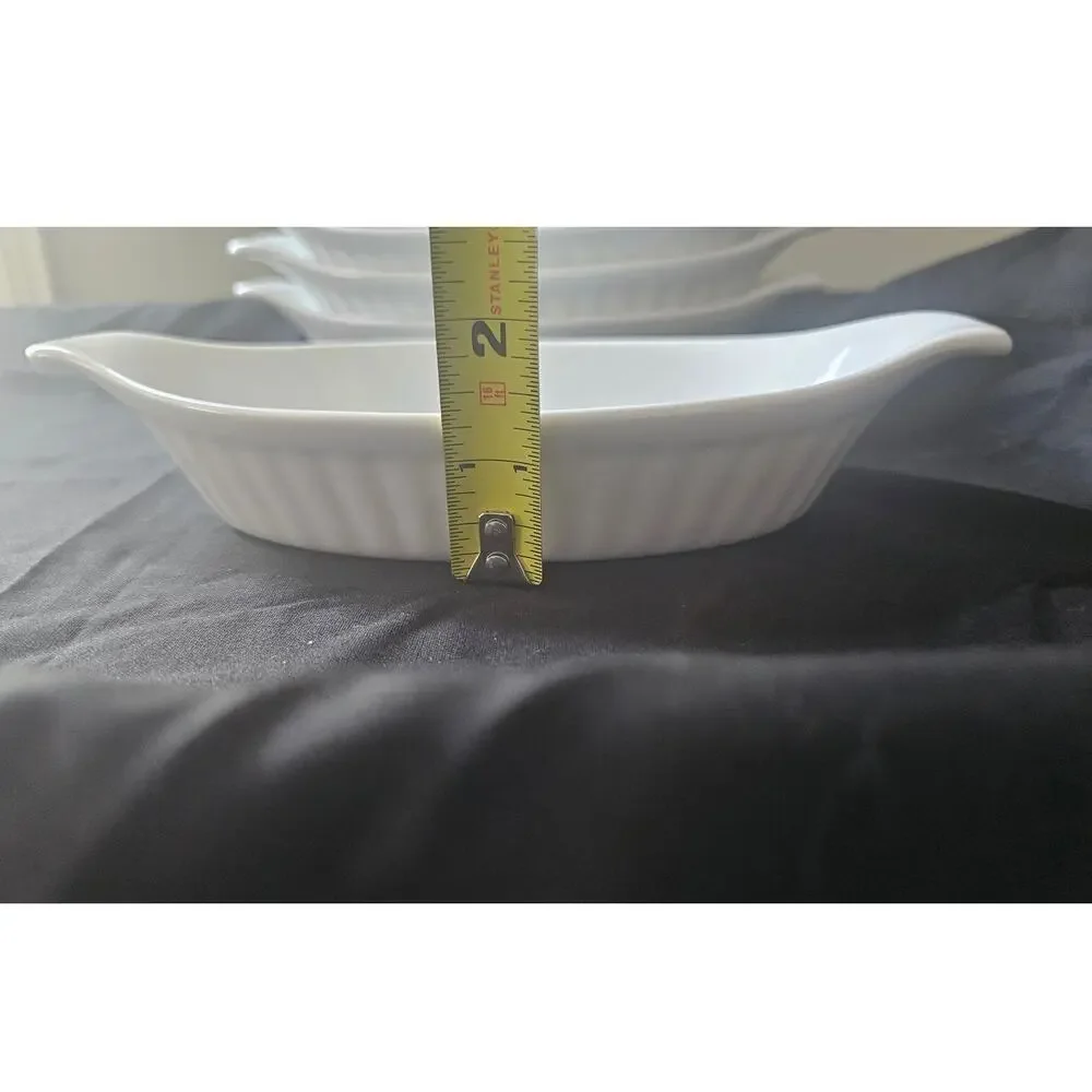 Nesting White Ceramic Oval Personal Mini Baker Dishes Set of 4 Oven Safe